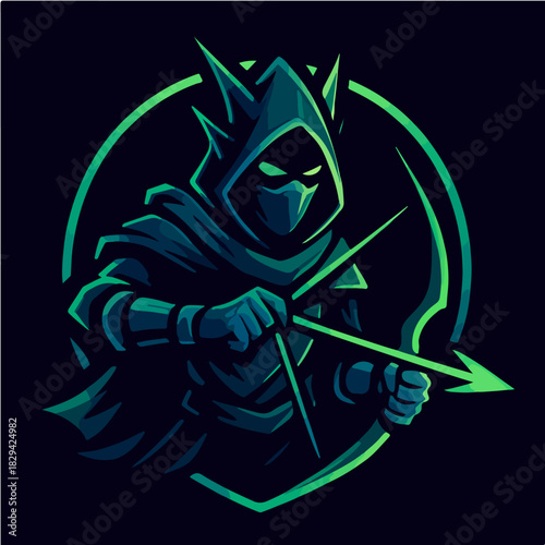 Hooded Archer Assassin Esport Mascot Logo Illustration