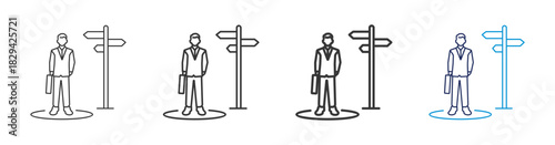 A collection of illustration direction icons that shape the future with various line styles, thicknesses and colors on a white background.