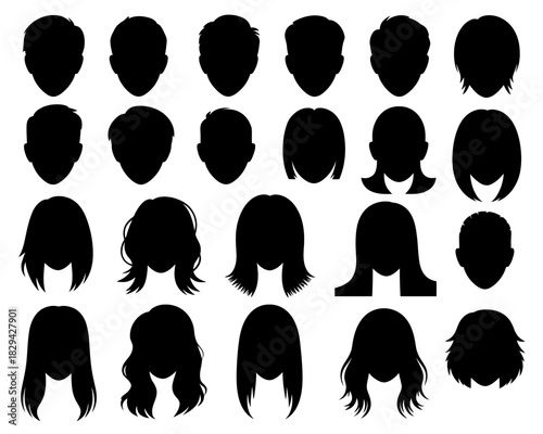 Collection of diverse black silhouette hairstyles for men and women
