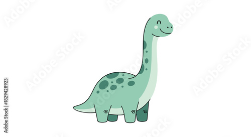 Adorable cartoon brontosaurus dinosaur illustration with charming spots a friendly and playful prehistoric creature.