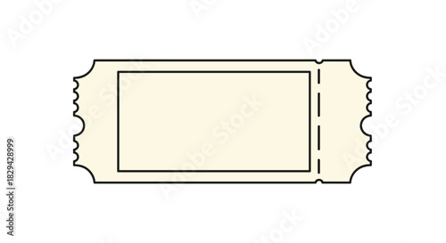 Classic blank ticket design with decorative perforated edges and space for text presented on a soft neutral background.