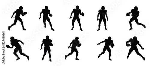 American Football Player Silhouettes Set – Running, Passing, and Holding Ball Poses