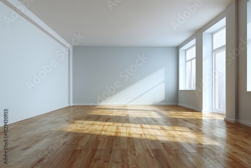 Wallpaper Mural Spacious sunny hall wooden flooring blank matte wall high clarity minimal Torontodigital.ca