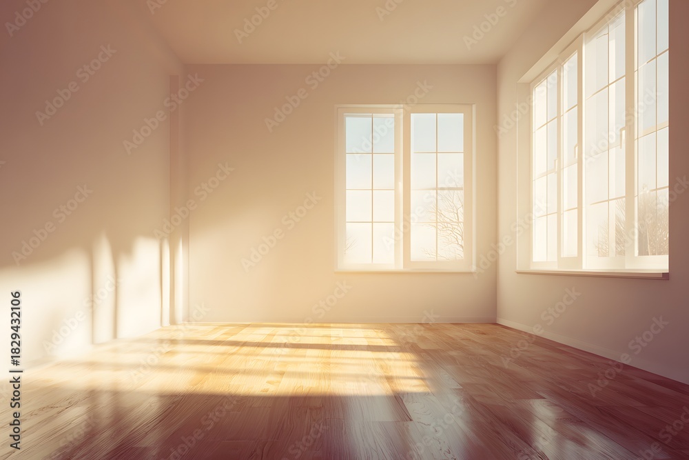Fototapeta premium Designer friendly empty warm room soft matte wall bright daylight