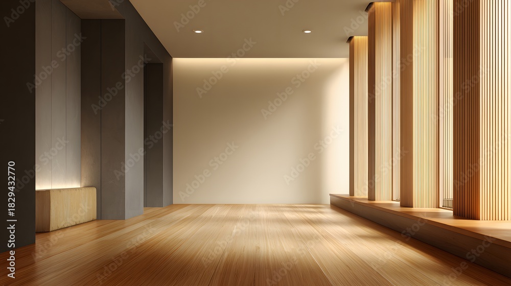 Fototapeta premium Quiet designer room warm endless wooden floor seamless warm wall