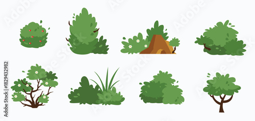 bush landscape icon set vector illustration flat design 
