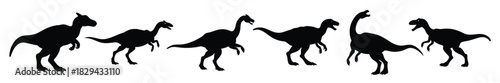 Black Silhouette Dinosaur Icons Set - Prehistoric Creatures Vector Illustration