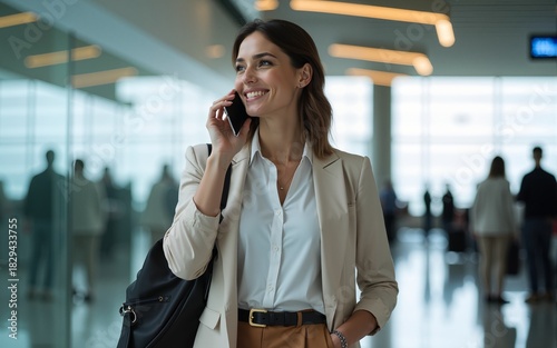 Businesswoman talking on the cell phone at the airport. High quality