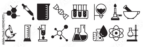 chemical lab vector icons set research illustration sign