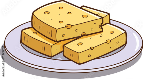 Vector illustration of a plate of cheddar cheese.