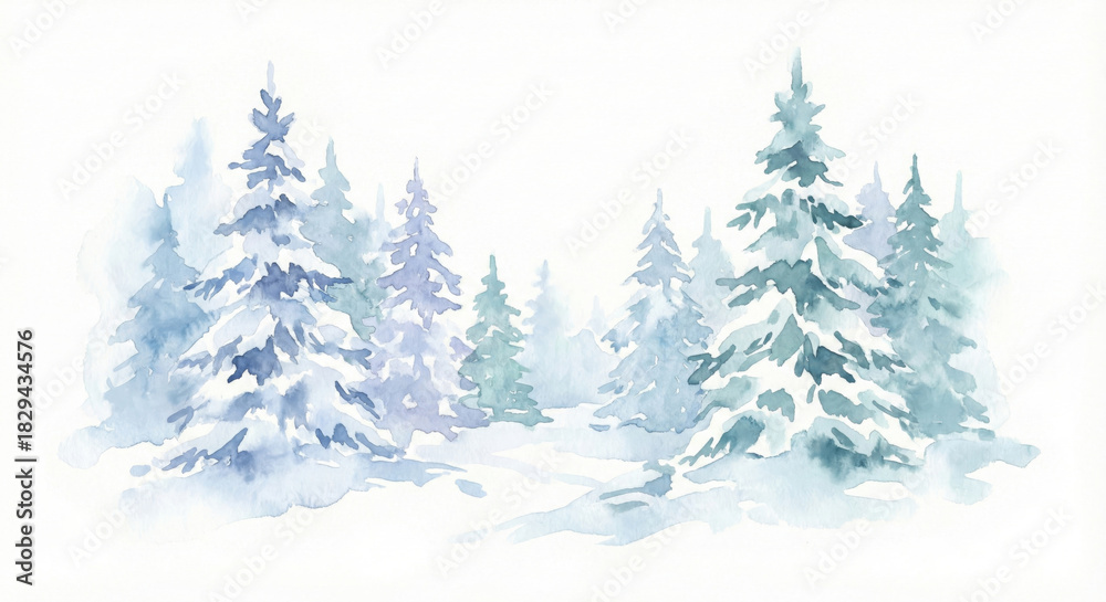 Fototapeta premium Serene winter forest landscape with snow covered pine trees creates peaceful and cold nature scene. tranquil environment evokes sense of calm and natural beauty