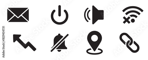 collection of eight essential digital interface icons in