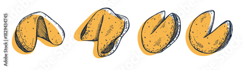 chinese fortune cookies vector hand drawn set colorful food