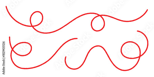 A looping red thread line representing stitching movement, ideal for tailoring themes, sewing blogs, needlework banners, and craft-related design materials.