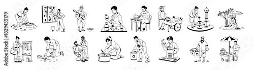 collection of glyph style poverty illustrations 