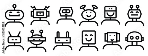 cute robot character avatars set