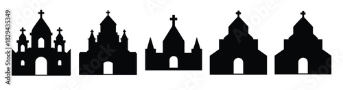 Church Silhouettes. Christian Cathedral Vector Icons