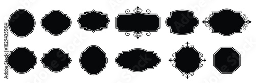  collection of ornate black decorative frames and labels 