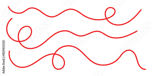 Red thread line used as a decorative flourish in textile layouts, packaging designs, stitching visuals, and artistic handmade-style compositions.