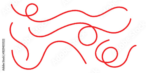 Red thread line used as a decorative flourish in textile layouts, packaging designs, stitching visuals, and artistic handmade-style compositions.