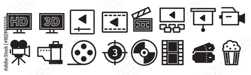 cinema vector icon set movie illustration symbol 
