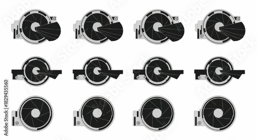 Camera aperture icons set with transparent background