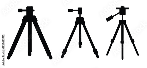 Camera Tripod Silhouette Icon Set - Photography Equipment Vector Illustration