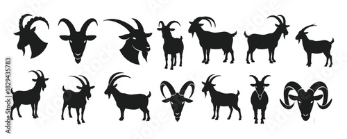 collection of silhouette icons representing various goat