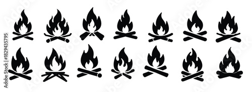 Campfire Silhouette Icons set - Bonfire Flames Vector Illustration Set