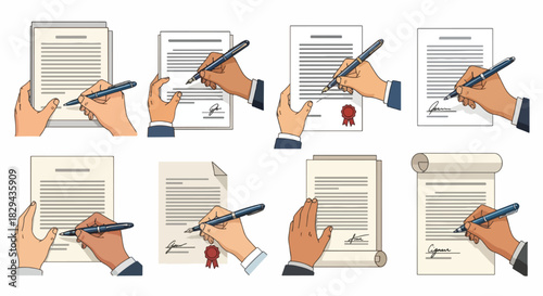 Signing documents hands with pen legal agreement