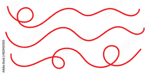 Curled red thread stroke symbolizing creativity and handcraft work, perfect for sewing graphics, embroidery layouts, fashion branding, and playful design accents.
