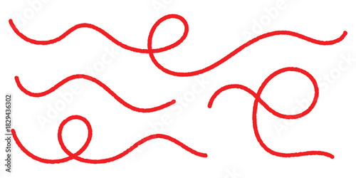 Red thread forming soft waves and loops, ideal for textile-themed designs, craft projects, sewing illustrations, handmade branding, and creative decorative dividers. Vector illustration. EPS 10