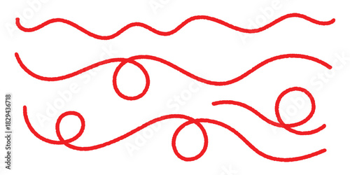 Long red thread icon. A red silk thread looped in a circle form, extending on both ends, symbolizing the red thread. Long red thread. EPS 10.
