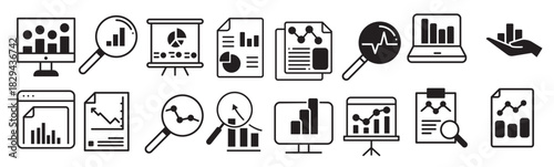 data analysis icon vector set profit graph illustration