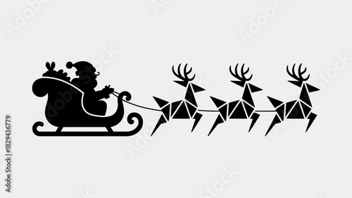 Santa Claus Sleigh with Geometric Reindeer Vector Silhouette