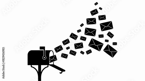  Mailbox Overflowing with Flying Envelopes Vector Silhouette
