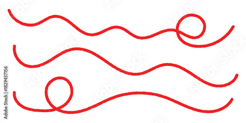 Red thread isolated on a white background. Red silk thread looped in a circle form, symbolizing vector thread of fate.