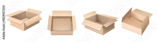 Cardboard boxes mockup, 3d vector cargo packages