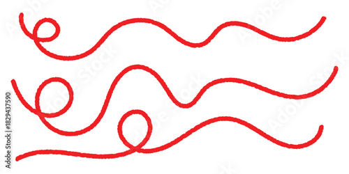 Isolated curved threads on white background. Red curved thread icon set. Vector red thread set, EPS 10