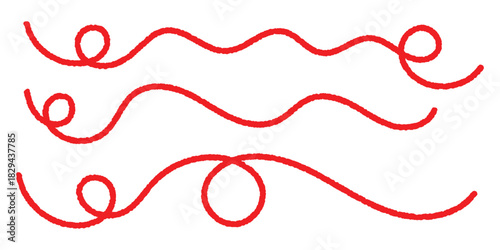 Isolated curved threads on white background. Red curved thread icon set. Vector red thread set, EPS 10