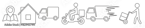 delivery set line icons on white background 