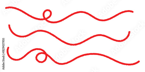 Red thread isolates on a white background. Red silk thread looped in a circle form, symbolizing vector thread of fate in tradition. Line of red yarn, long red thread