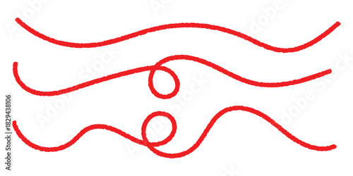 Red thread isolates on a white background. Red silk thread looped in a circle form, symbolizing vector thread of fate in tradition. Line of red yarn, long red thread
