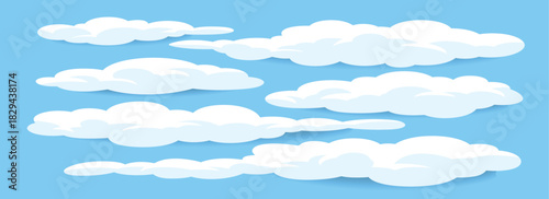 Cartoon White Clouds on Blue Background Vector Set