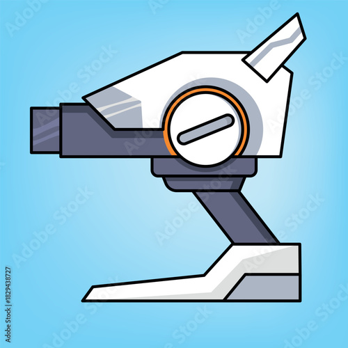 A futuristic robotic sentry turret gun with a white and grey body, depicted in a clean vector illustration style.