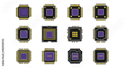 Collection of various integrated circuit chips with differing pin configurations