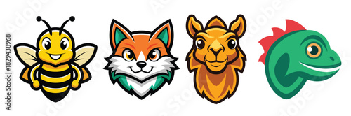 different wild animals head cartoon illustration