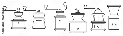  coffee mills icons set contour on a white background 