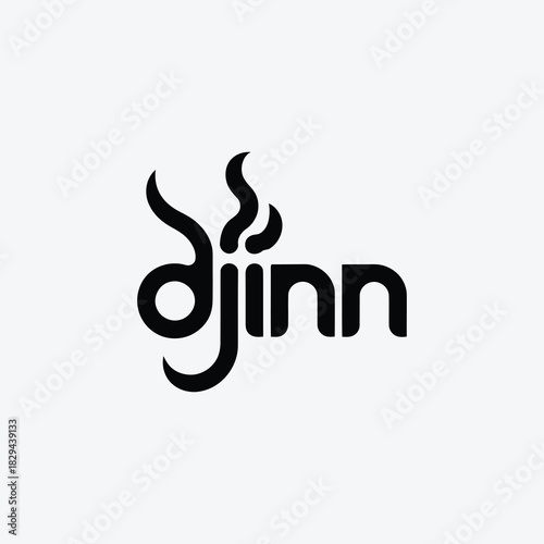 djinn retro script typography logo, flowing handwriting style wordmark vector for boutique, restaurant, or apparel brand.