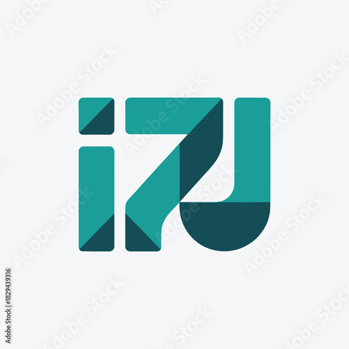 IZU abstract geometric tech logo, interconnected initial vector icon in teal and black for IT, software, or digital brand.
